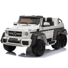 ბავშვის ელექტრო მანქანა MERCEDES-BENZ G 63 AMG 6×6 WHITE ტყავის სავარძლითა და კაუჩუკის საბურავებით